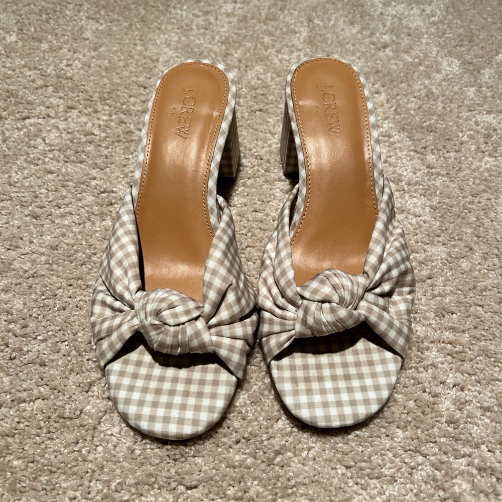 J Crew checkered knot block heel sandals size 7